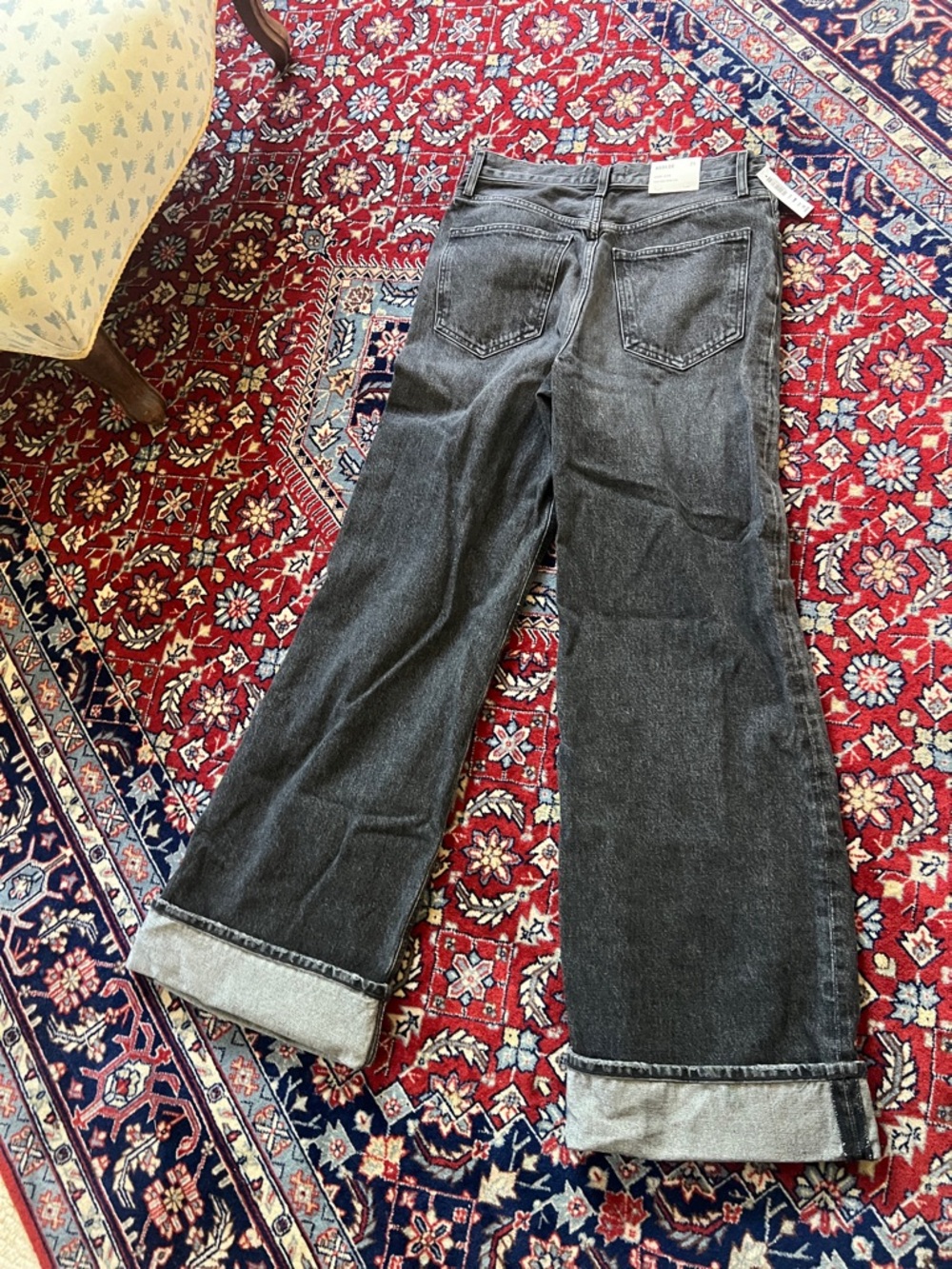 Agolde Black High-Rise Wide Leg Jeans with Button Fly Nwt - Picture 4 of 12